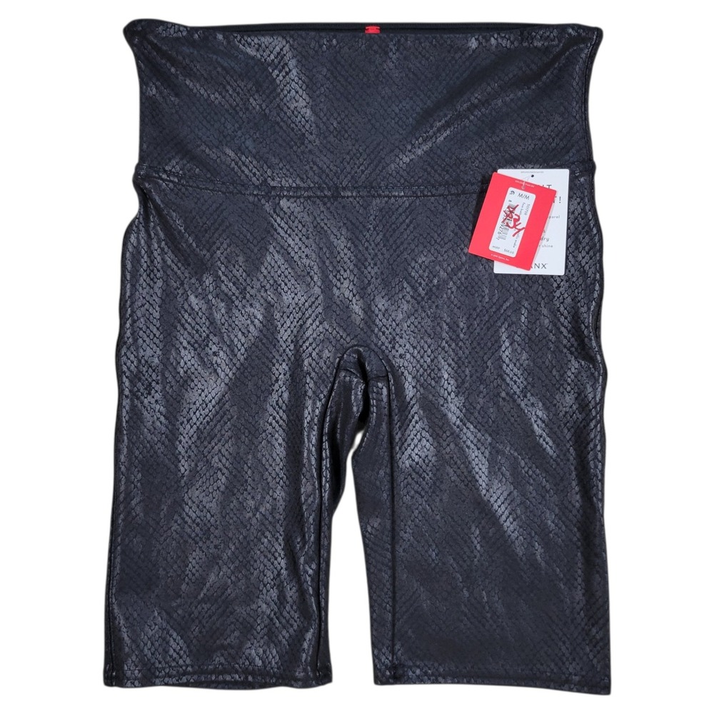 Spanx Faux Leather‎ Bike Shorts Womens Medium Black Metallic Snake Print 50173R